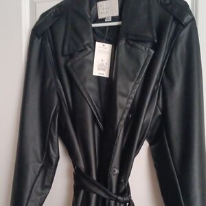 Black Faux Leather Trench Coat